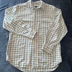 Tommy Bahama Men’s M Long Sleeve Shirt – Beige Plaid Tencel Button-Up